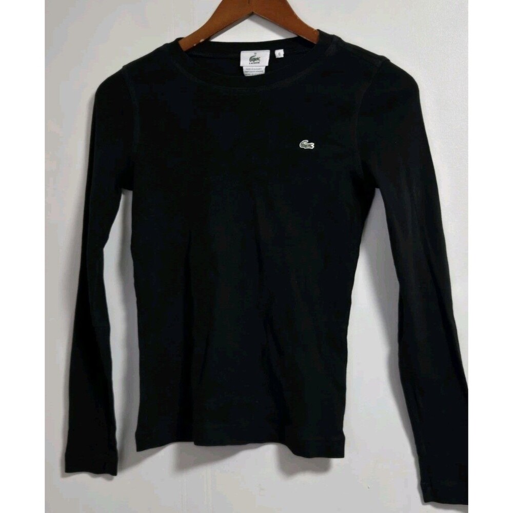 Lacoste Top Womens Size 6 Black Long Sleeve Crewneck Tee Casual Basics